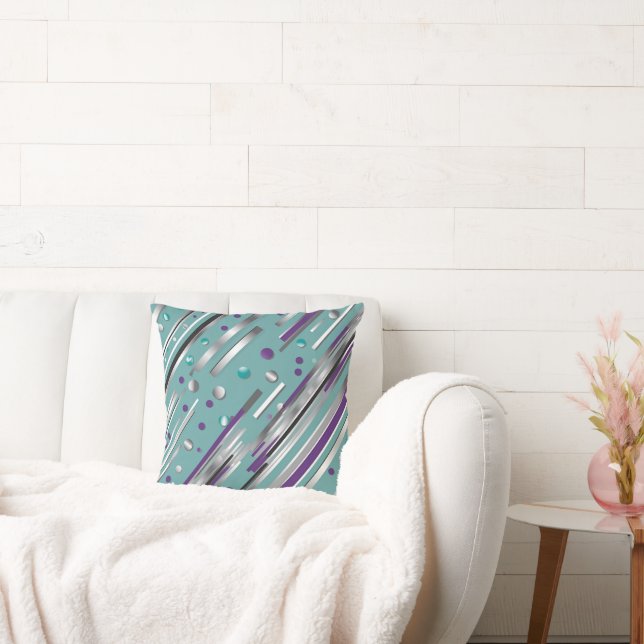 Mint green and Purple polka dot stripe  Kudde (Soffa)