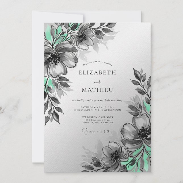 Mint Green Artistic Botanical Wedding Inbjudningar (Framsida)