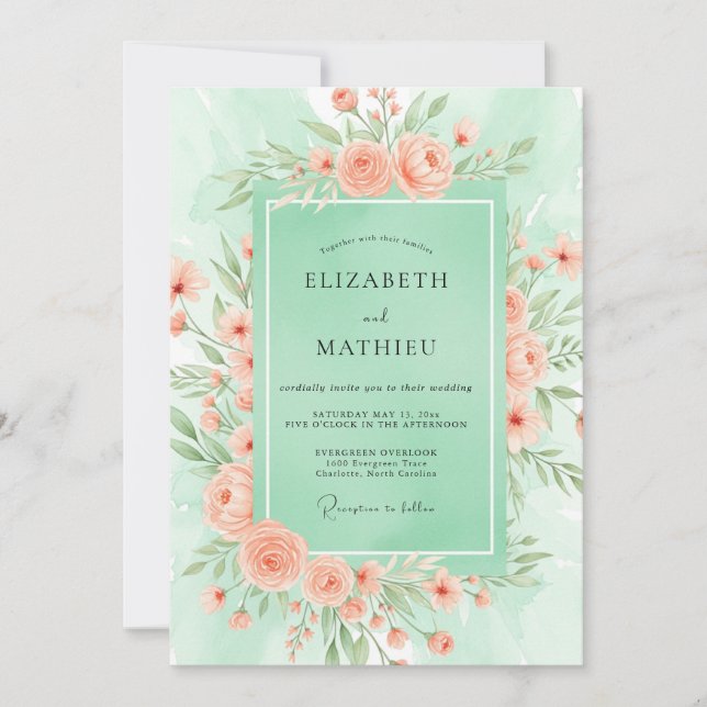 Mint Green Blossoming Spring Wedding Inbjudningar (Framsida)