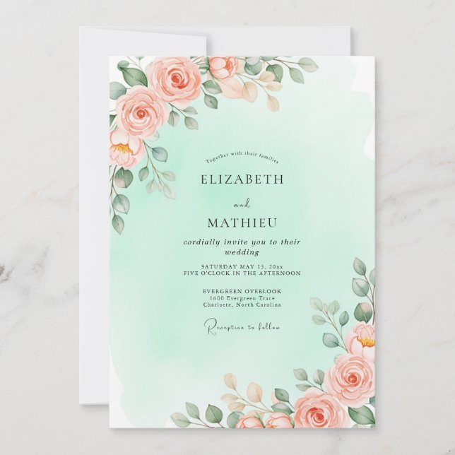 Mint Green Breathtaking Spring Wedding Inbjudningar (Framsida)