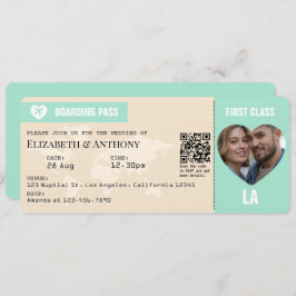 Mint Green & Champagne Boarding Pass Wedding Inbjudningar