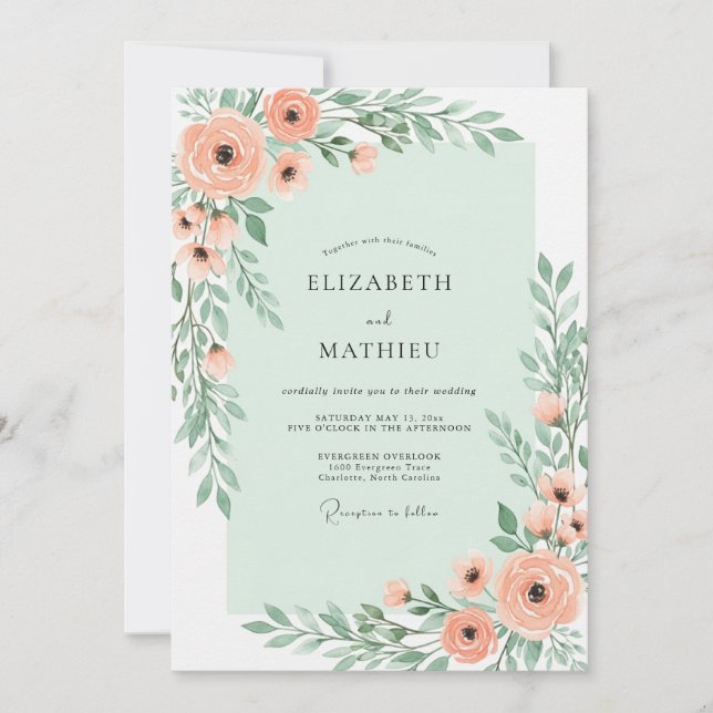 Mint Green Charming Botanical Wedding Inbjudningar (Framsida)