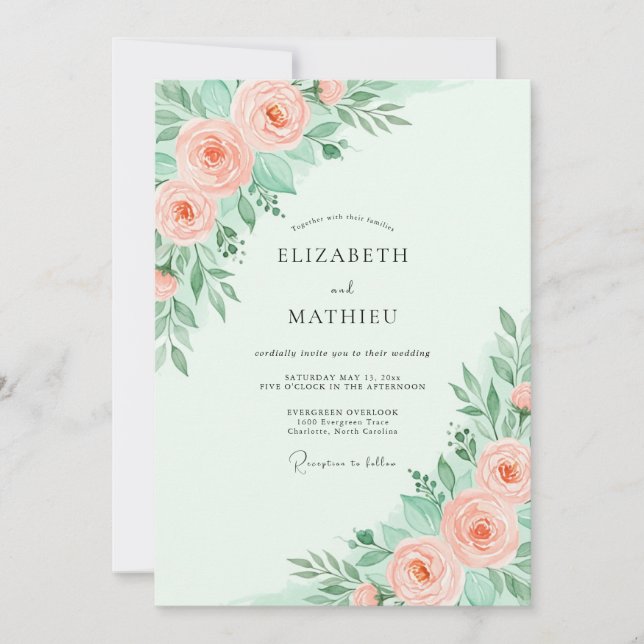 Mint Green Dainty Spring Wedding Inbjudningar (Framsida)