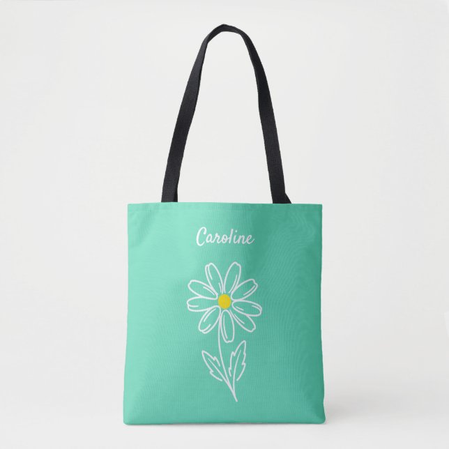 Mint Green Daisy Flower Personalized  Tote Bag Tygkasse (Framsida)