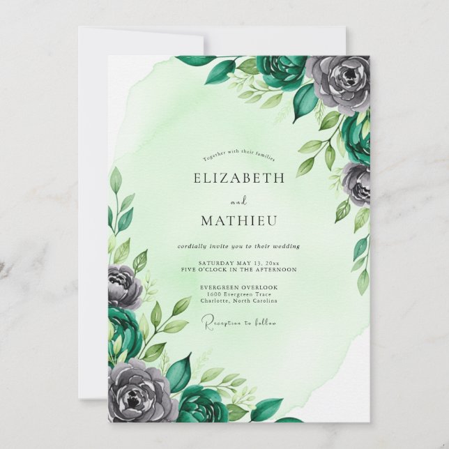 Mint Green Distinguished Botanical Wedding Inbjudningar (Framsida)