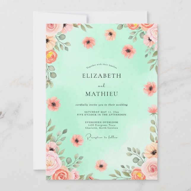 Mint Green Elegant Spring Wedding Inbjudningar (Framsida)