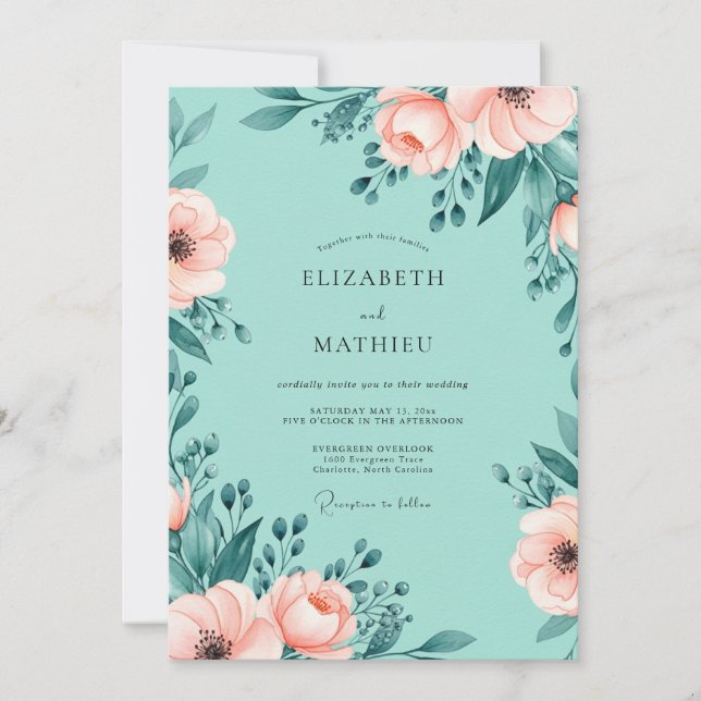 Mint Green Ethereal Floral Wedding Inbjudningar (Framsida)