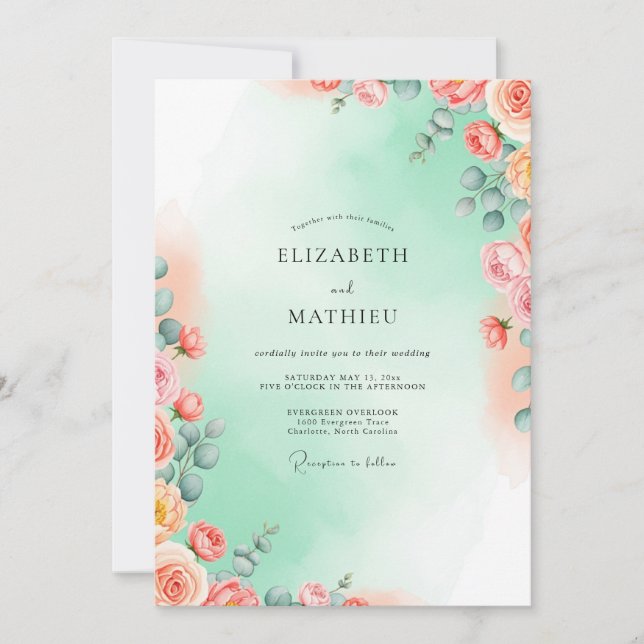 Mint Green Ethereal Watercolor Wedding Inbjudningar (Framsida)