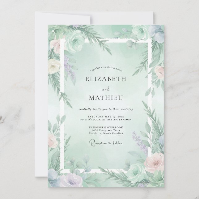 Mint Green Ethereal Winter Wedding Inbjudningar (Framsida)