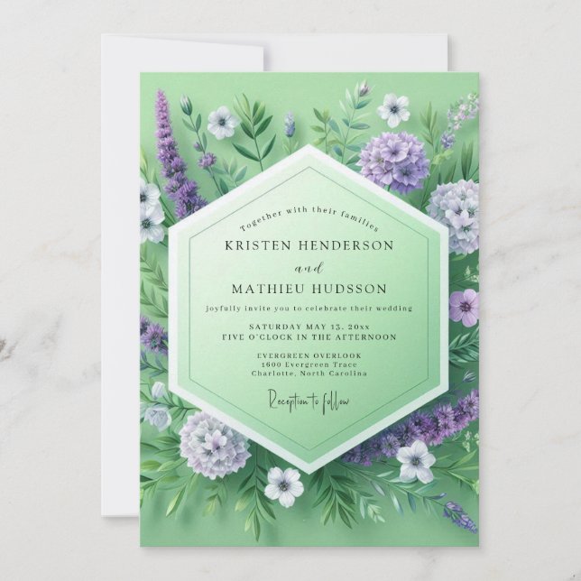Mint Green Floral Meadow Wedding Inbjudningar (Framsida)