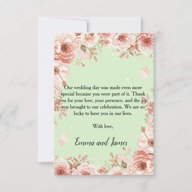mint Green Floral Wedding Thank You Card Tack Kort (Framsida)
