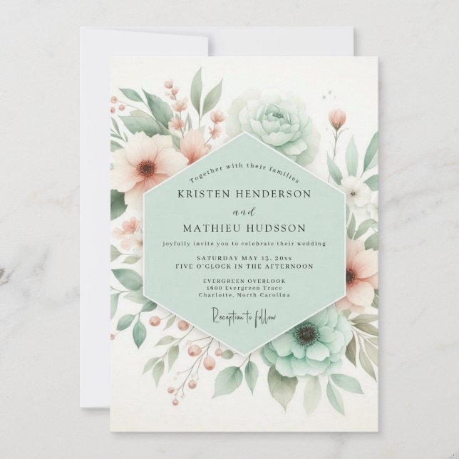 Mint Green Floral Whimsy Wedding Inbjudningar (Framsida)