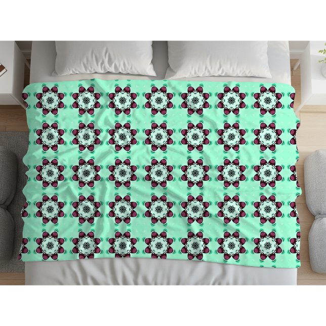 Mint green geometric mandala pattern  fleecefilt (Skapare uppladdad)