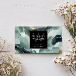 Mint Green Gold Abstract Monogram Business Cards Visitkort