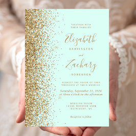 Mint Green Gold Glitter Wedding Inbjudningar