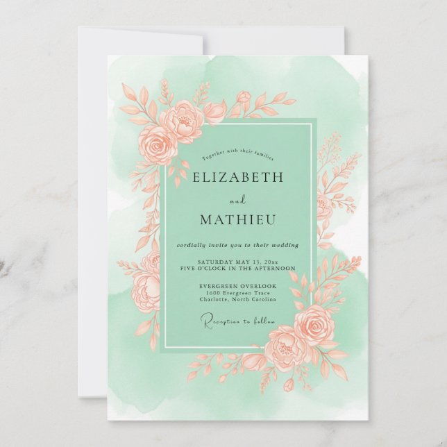 Mint Green Graceful Spring Wedding Inbjudningar (Framsida)