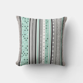 Mint Green Grey and White Striped Polka dot Kudde