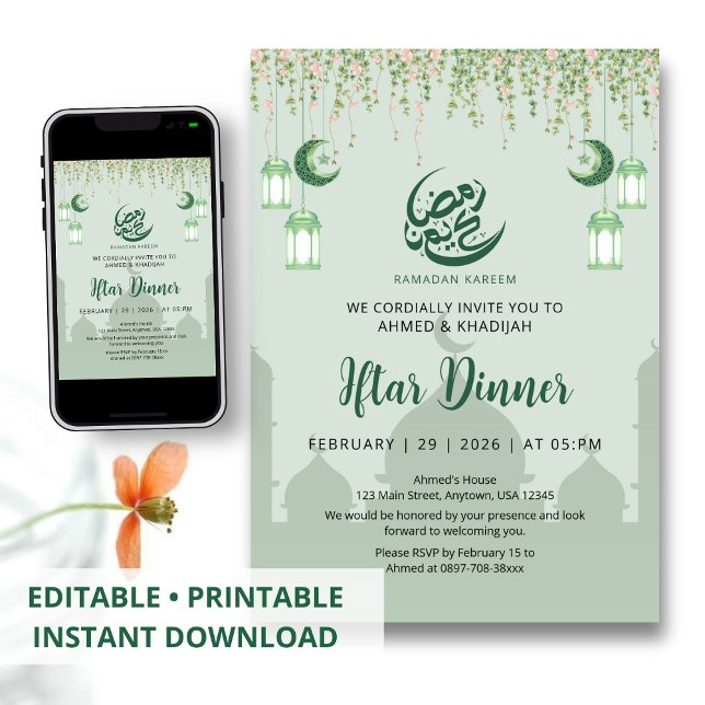 Mint Green Hanging Vines Ramadan Iftar Invitation Inbjudningar (Skapare uppladdad)