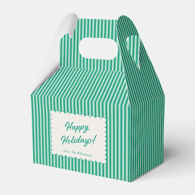 Mint Green Holiday Stripe Personalized Christmas Presentaskar (Framsidan Sidan)