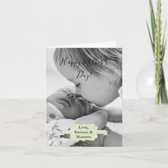 Mint Green Minimalist Photo Mother's Day Card Kort (Framsida)