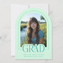 Mint Green Modern Minimal Grad Photo Announcement Inbjudningar