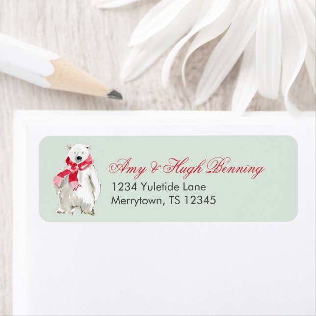 Mint Green Polar Bear Address Returadress Etikett (Insitu)