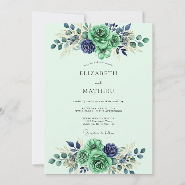 Mint Green Refined Watercolor Wedding Inbjudningar (Framsida)