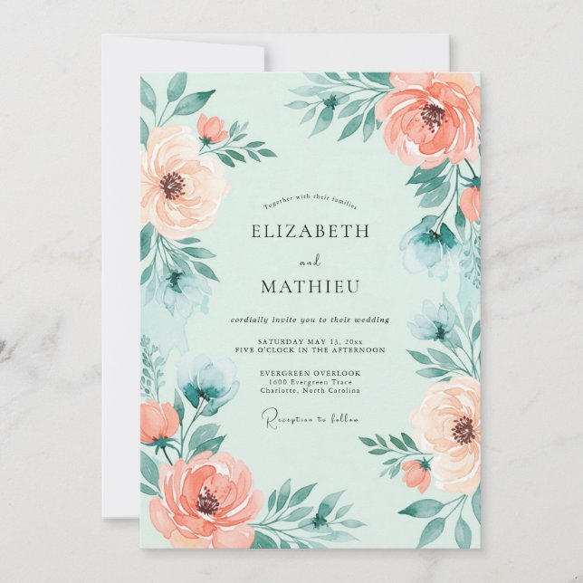 Mint Green Resplendent Floral Wedding Inbjudningar (Framsida)