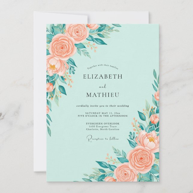 Mint Green Splendid Floral Wedding Inbjudningar (Framsida)
