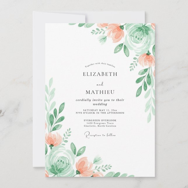 Mint Green Subtle Floral Wedding Inbjudningar (Framsida)