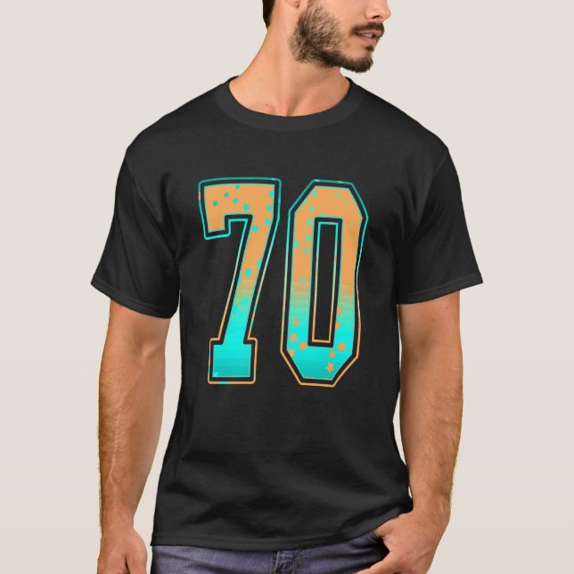Mint Green Teal Orange Number 70 Jersey Player Uni T Shirt (Framsida)