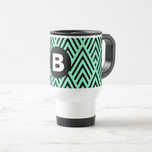Mint Green Trendy Chevron Pattern Monogram Resemugg (Framsida höger)