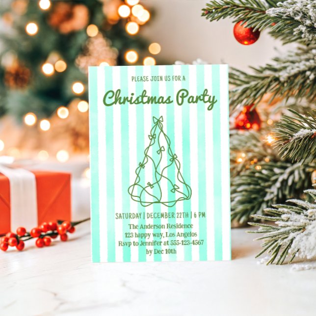 Mint Green Watercolor Stripe Christmas Party       Inbjudningar (Skapare uppladdad)