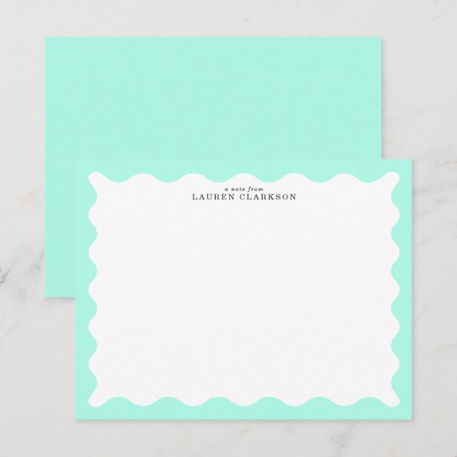 Mint Green Wavy Frame Note Card Inbjudningar (Fram/baksida)