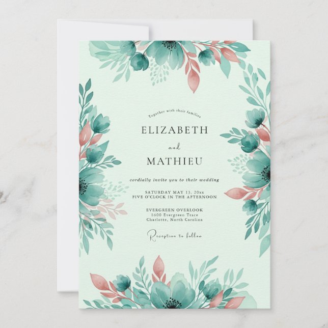 Mint Green Whimsical Spring Wedding Inbjudningar (Framsida)