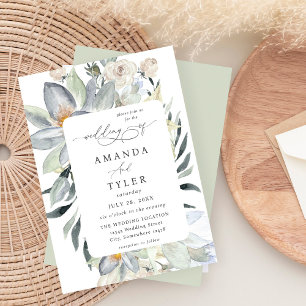 Mint Greenery & White Blommigt - Mint Bröllop Inbjudningar