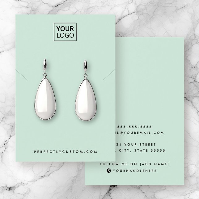 Mint grönt add logotyp necklace earring visning ca visitkort (Mint green add logo necklace earring display card)
