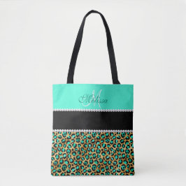 Mint Grönt and Black Leopard Print Monogramme Tygkasse