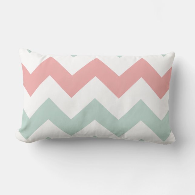 Mint Grönt and Rosa Chevron Pillow Lumbarkudde (Framsida)