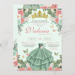 Mint Grönt and Rosa Elegant Princess Quinceañera Inbjudningar