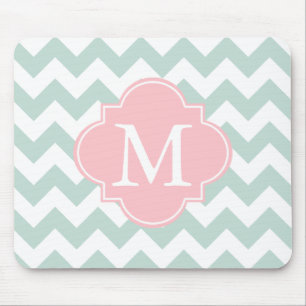 Mint Grönt and Rosa Modern Chevron Anpassningsbar Musmatta