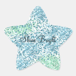 Mint Grönt Aqua Blue Gnistra Dots Glitz Stjärnformat Klistermärke