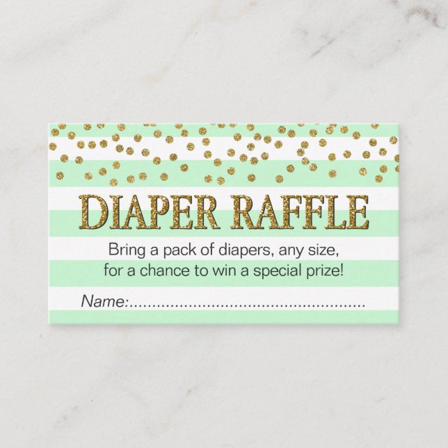 Mint Grönt Aqua Guld Diaper Raffle Biljett Tilläggskort (Framsida)