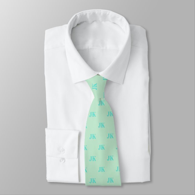 Mint Grönt Aqua Monogram Initialer Slips (Bunden)