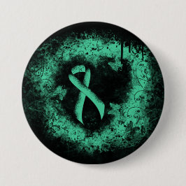 Mint Grönt Awareness Ribbon Grunge Heart Knapp