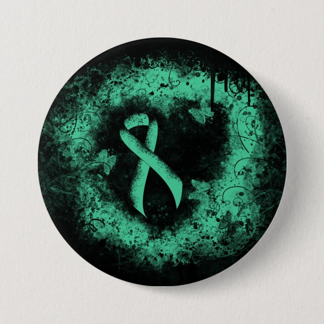 Mint Grönt Awareness Ribbon Grunge Heart Knapp (Framsida)