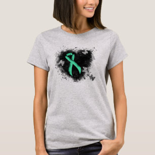 Mint Grönt Awareness Ribbon Grunge Heart T-shirt