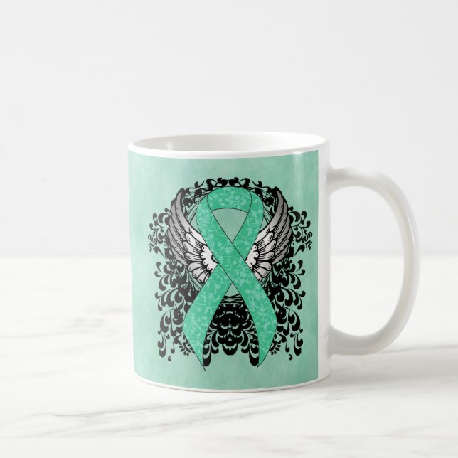 Mint Grönt Awareness Ribbon med Vingar Kaffemugg (Höger)