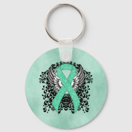Mint Grönt Awareness Ribbon med Vingar Nyckelring