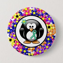 Mint Grönt Awareness Ribbon Penguin Knapp